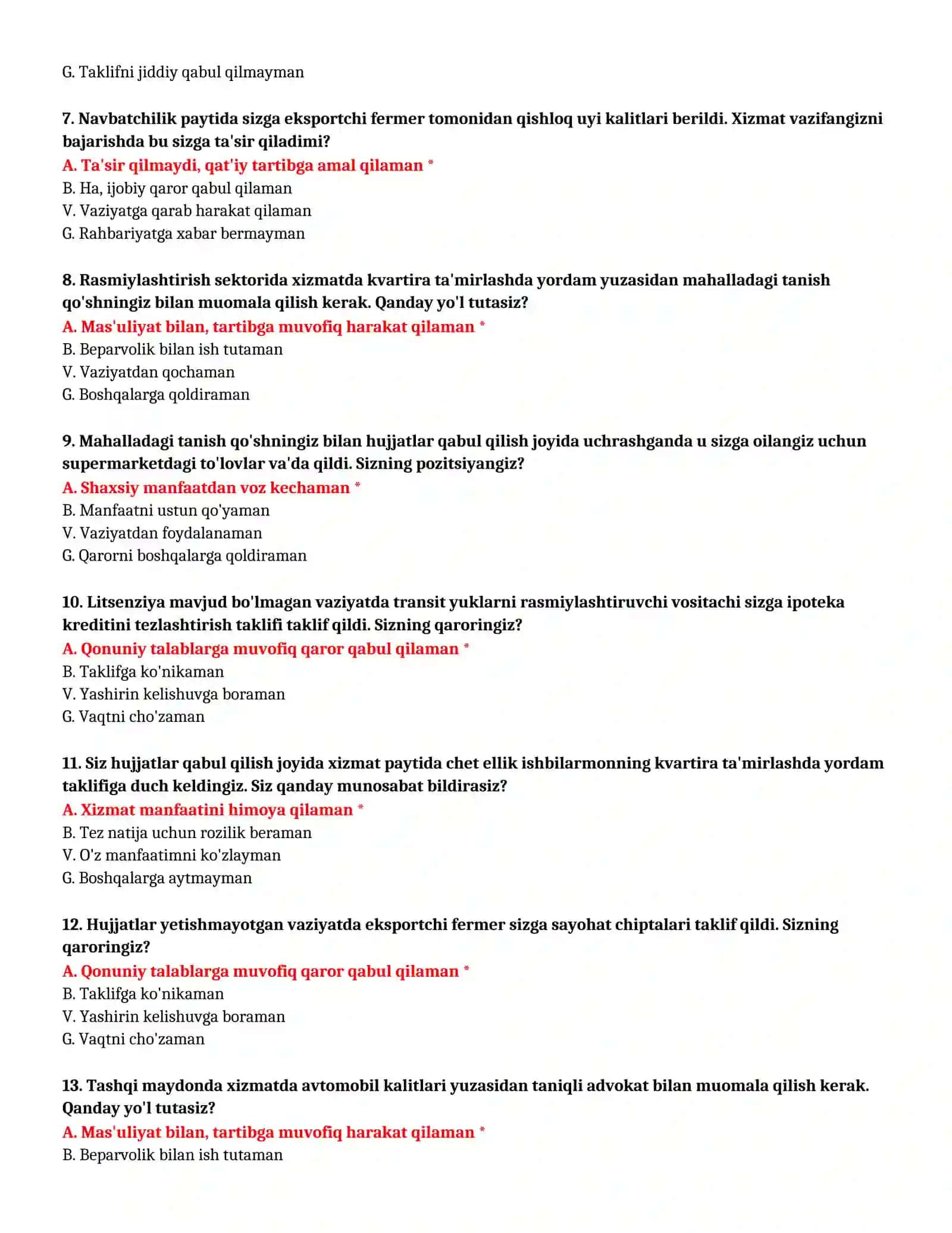 Bojxona akademiyasi 150 ta test 3