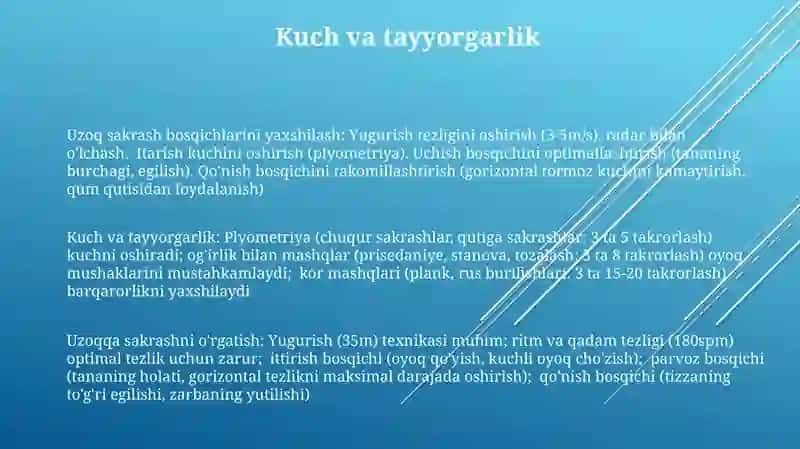 Uzunlikka sakrash fazalarini o'rgatish va ularni takomillashtirish 3