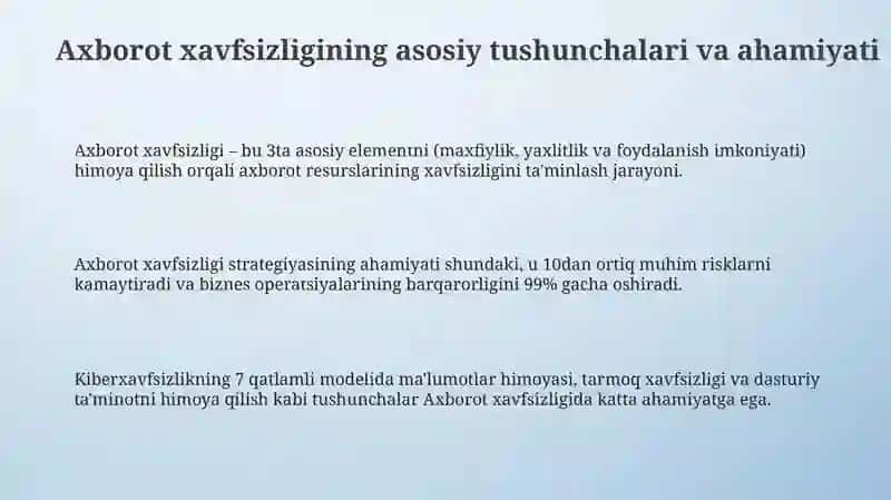 Axborot xavfsizligini ta'minlash masalalari 3