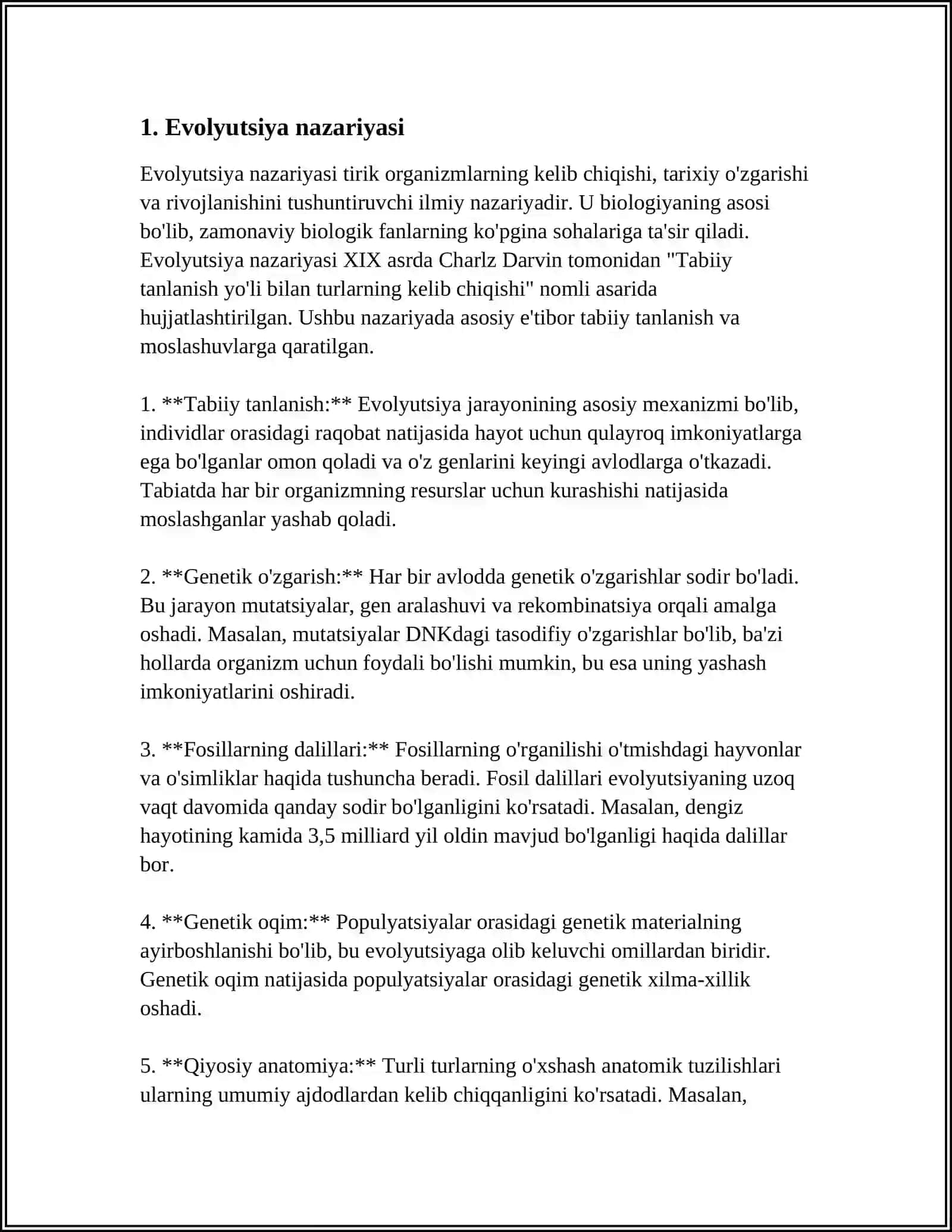 EVOLYUTSION BIOLOGIYA VA BIOLOGIK XILMA XILLIKNI BAHOLASH 3