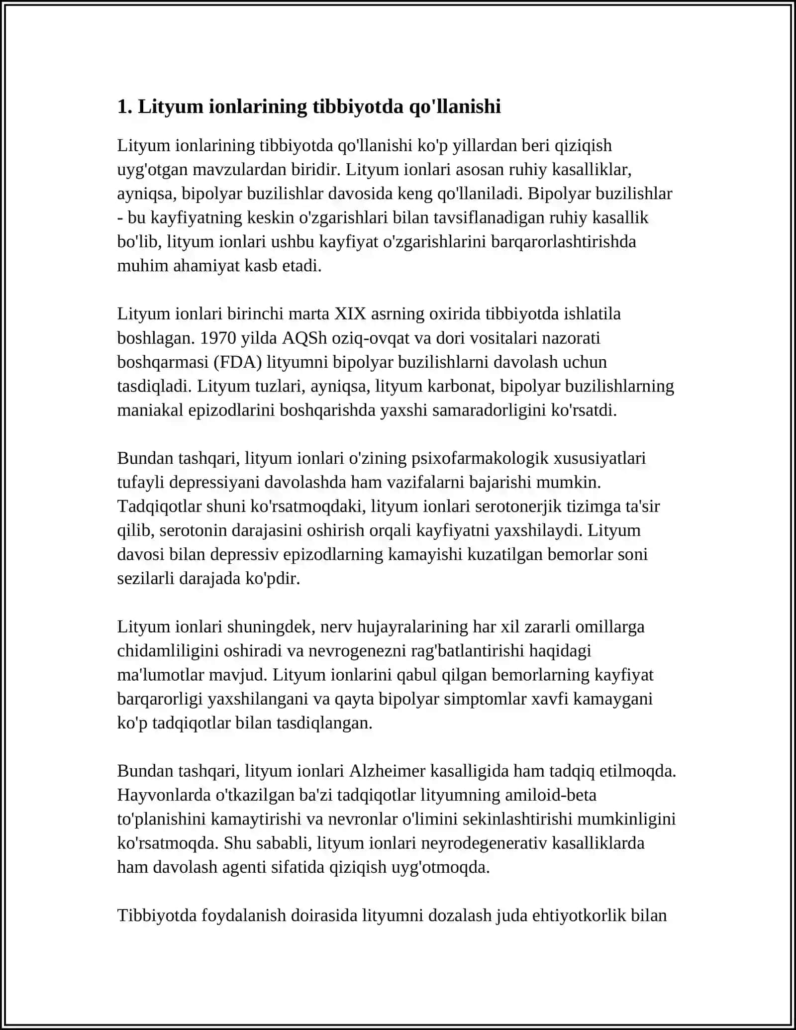 LI+ KATIONINI TIBBIYOTDA QO'LLANISHI VA ANALITIK REAKSIYALARI 3