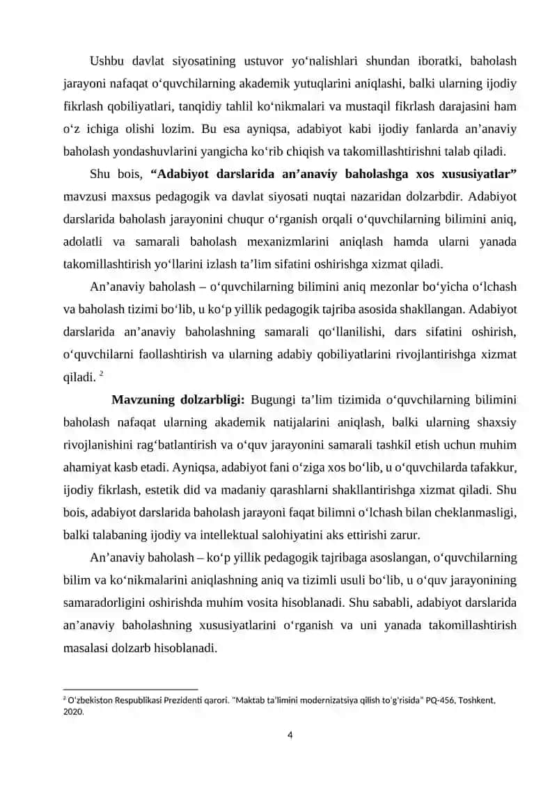 ADABIYOT DARSLARIDA AN’ANAVIY BAHOLASHGA XOS XUSUSIYATLAR 3