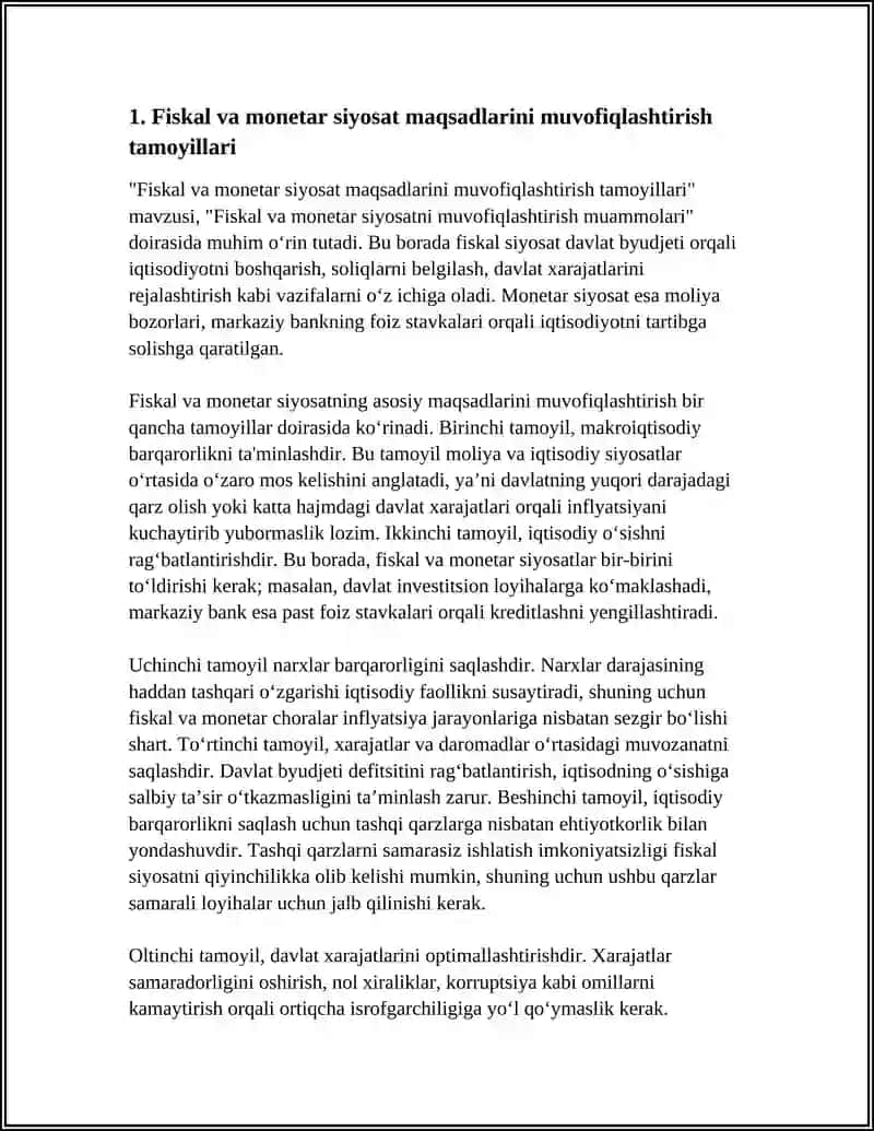 Fiskal va monetar siyosatni muvofiqlashtirish tamoyillari 3