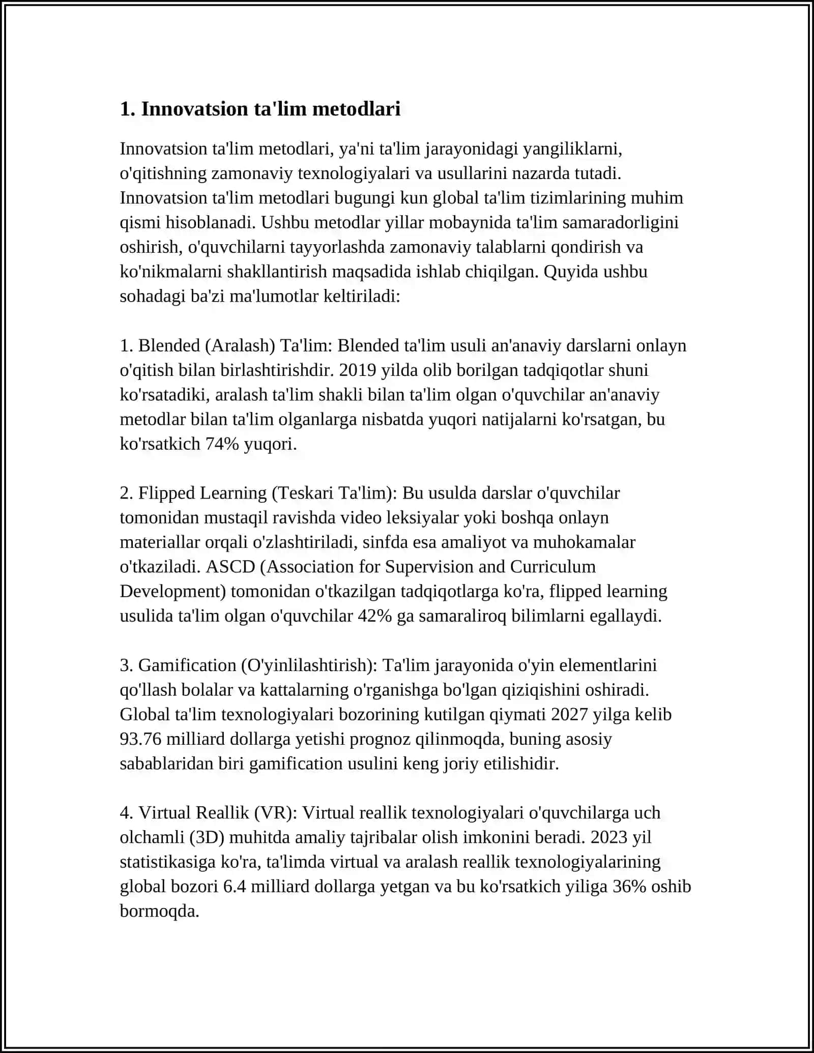 TAʼLIM TARBIYA JARAYONINI TASHKIL ETISHNING INNOVATSION SHAKL,METOT VA VOSITALARI 3