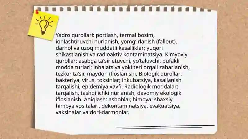 Zamonaviy va ommaviy qirgin qurollari. Aholini OQQ dan himoya qilishni shakllantirish 3