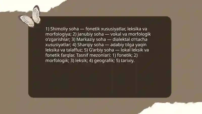 O‘zbek shevalarining sohalar bo‘yicha guruhlanishi 3