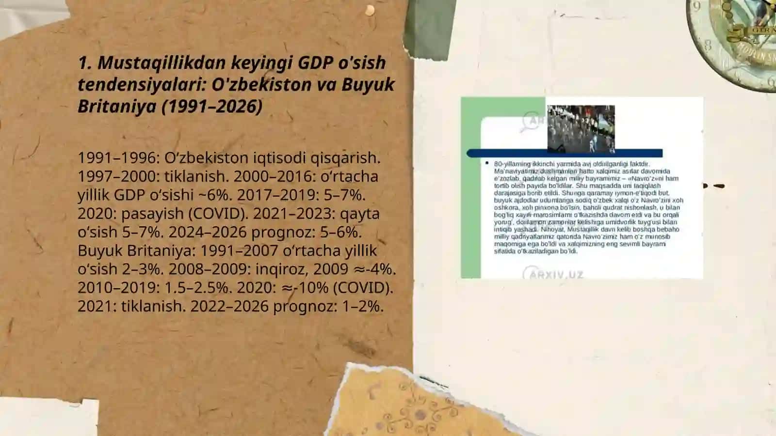 Mustaqillikdan keyingi GDP o'sish tendensiyalari: O'zbekiston va Buyuk Britaniya (1991–2026) 3