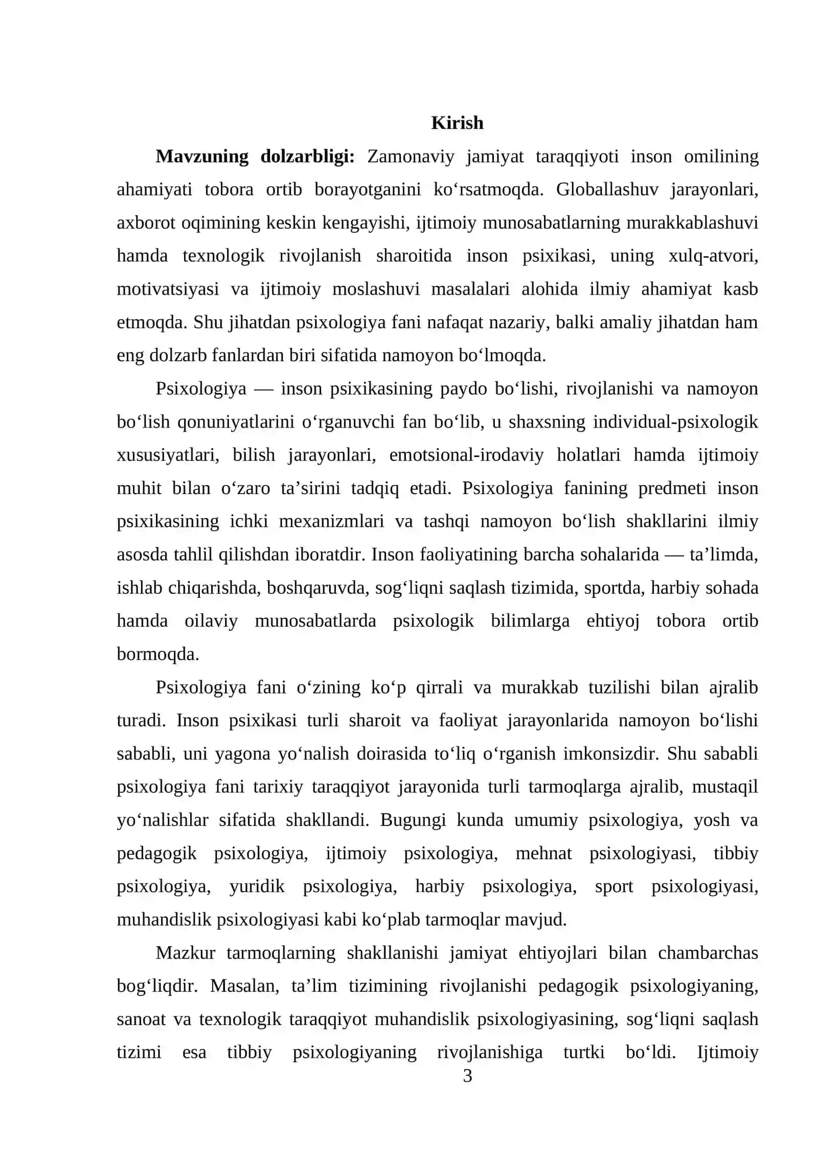 Psixologiya fanining asosiy tarmoqlarining tasnifi 3