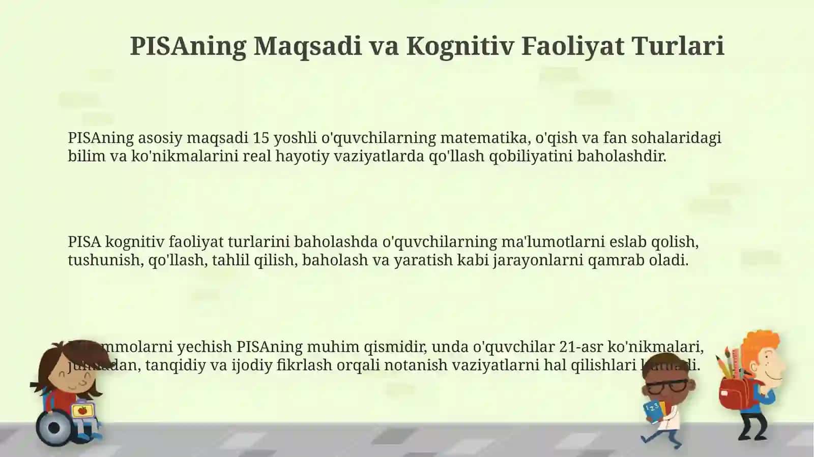 PISAning Maqsadi va Kognitiv Faoliyat Turlari 3