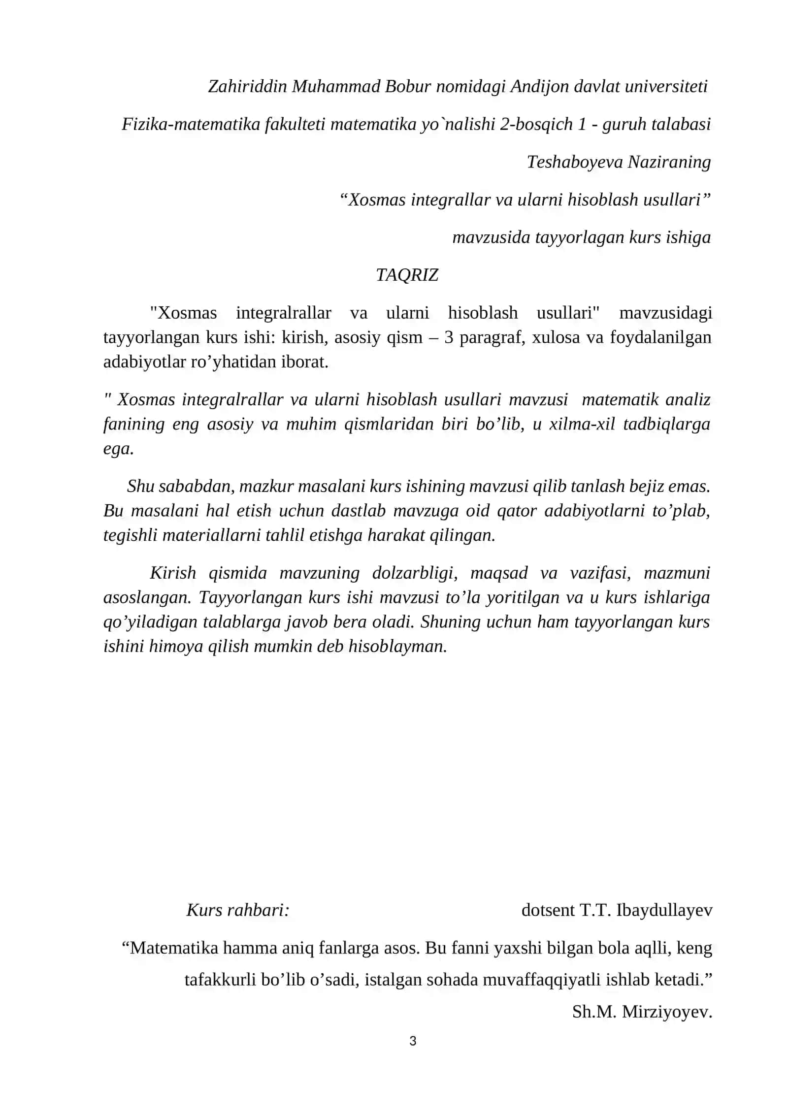 Xosmas integrallar va ularni hisoblash usullari 3