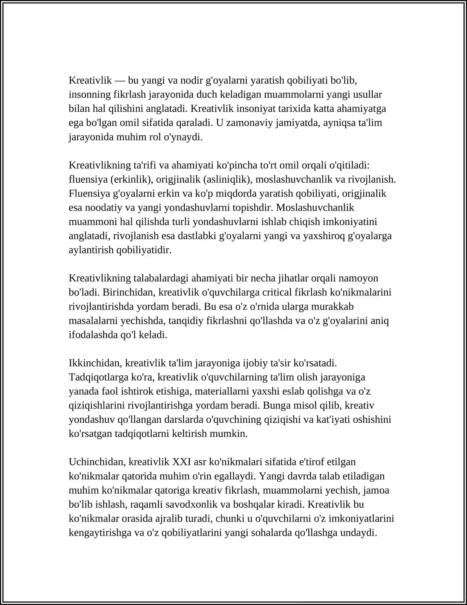 TALABALARDA KREATIVLIK KO'NIKMALARINI SHAKLLANTIRISHDA DTSNING AHAMIYATI 3