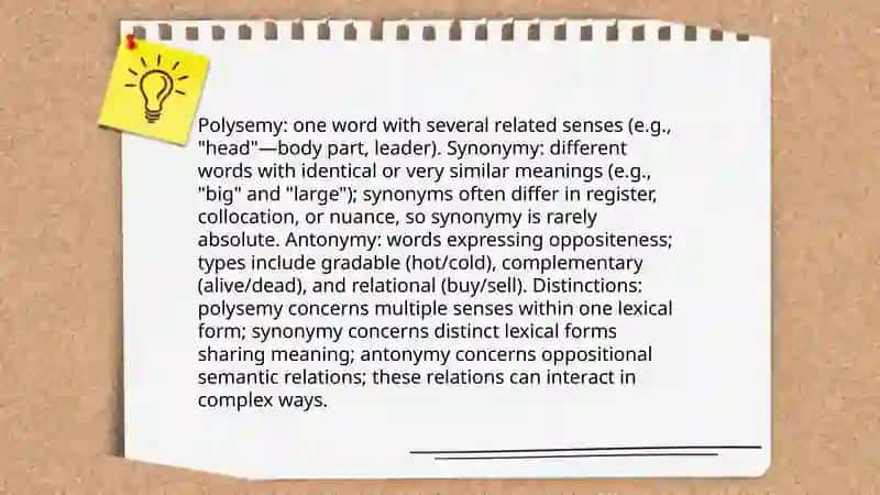 Polysemy, Synonymy, Antonymy (comparison) 3