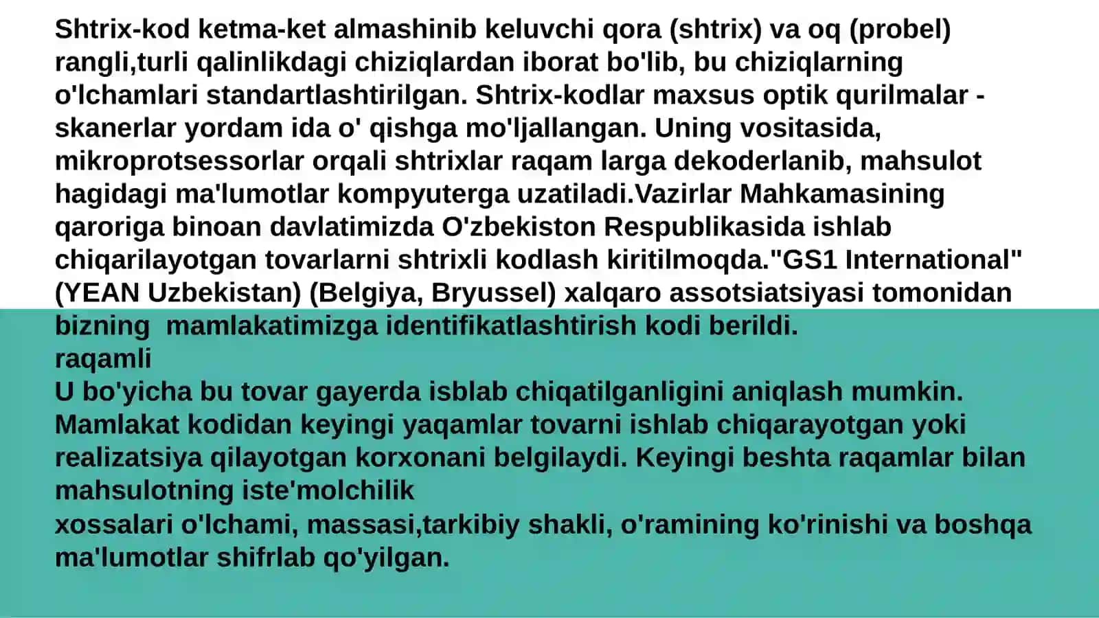 Mahsulot sifati to'g'risidagi ma'lumotlarni shtrixli kodlash 3