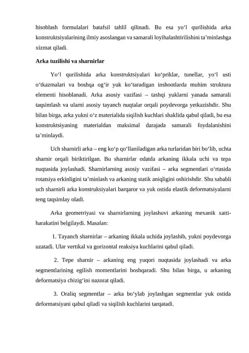 Uch sharnirli arkalarni qo'zg'aluvchan yuk ta’siriga hisoblash 3