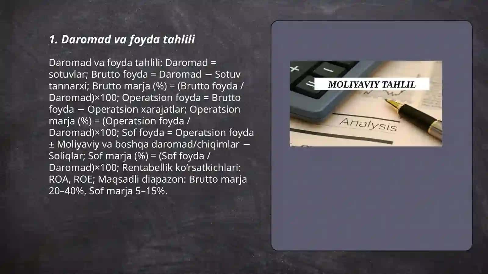 Moliyaviy natijalar va rentabellik taxlili 3