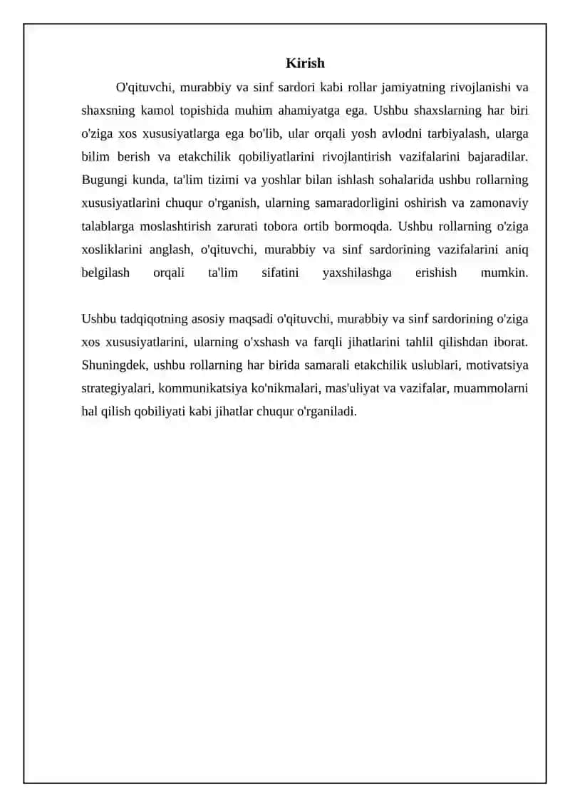 O'qituvchi, Murabbiy va Sinf Sardori: Xususiyatlar va O'xshashliklar 3