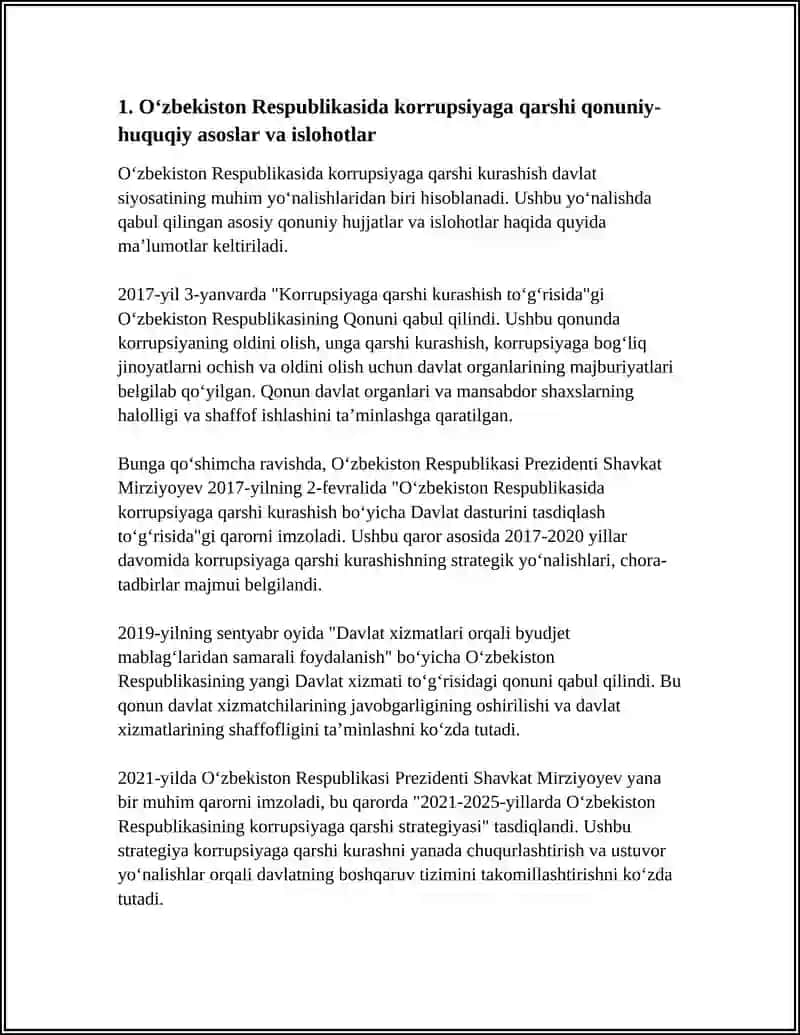 OʻZBEKISTON RESPUBLIKASIDA KORRUPSIYAGA QARSHI KURASHISH CHORA TADBIRLARI 3