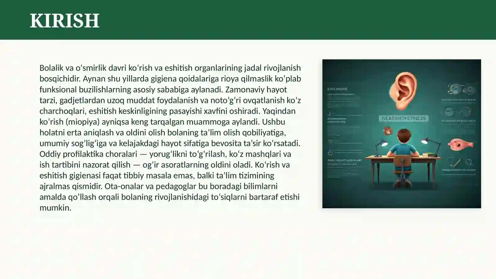 KO’RISH VA ESHITISH ORGANLARINING YOSH XUSUSIYATLARI GIGIENASI. YAQINDAN KO’RISH VA UNI OLDINI OLISH 3