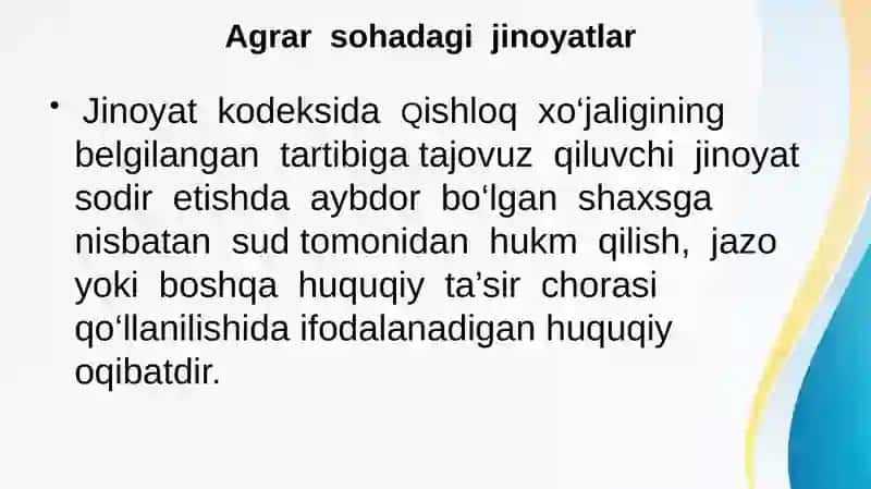 Agrar qonunchilikni buzganlik uchun jinoiy javobgarlik 3