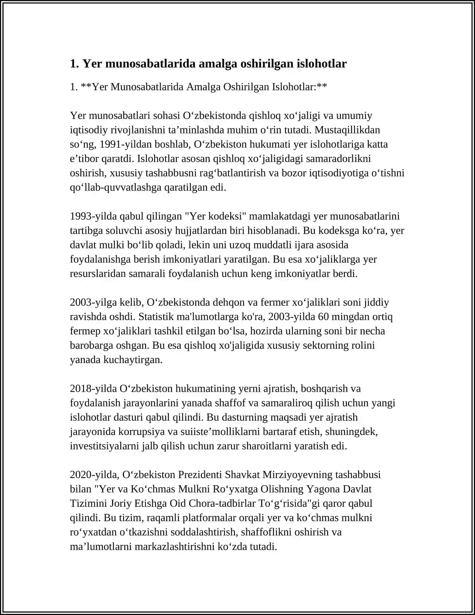 MUSTAQILLIK YILLARIDA QISHLOQ XO'JALIGIDA AMALGA OSHIRILGAN ISLOHATLAR 3