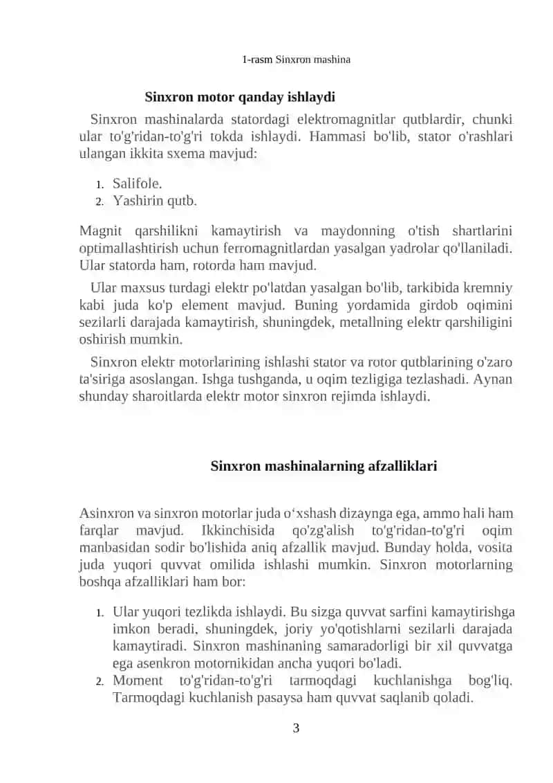 Sinxron mashinalarning afzalliklari 3