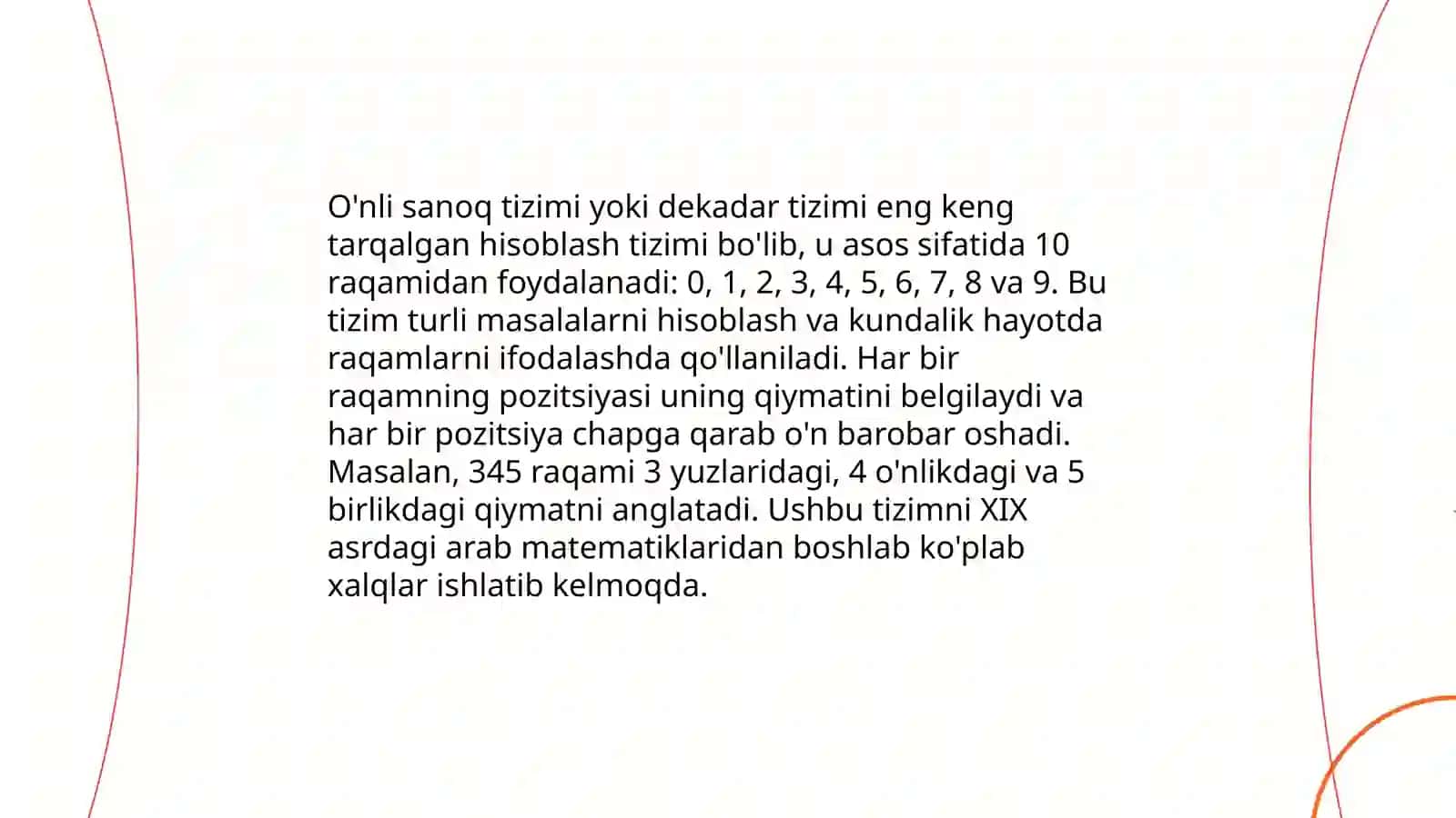 O'nli pozitsion sanoq sistemasida sonlarning yozilishi va o'qilishi 3
