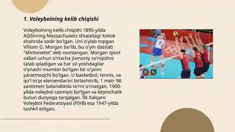 Valeybol oʻyinining paydo boʻlishi va rivojlanish tarixi 3