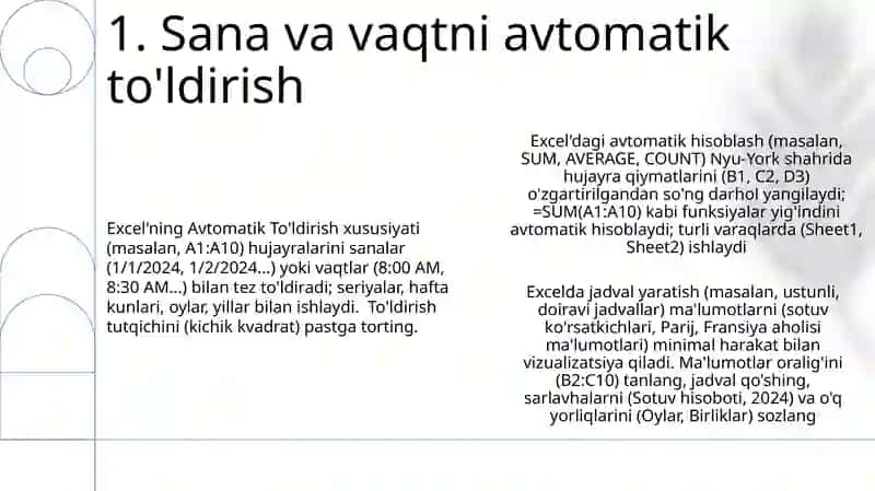 Excel'dagi Avtomatik Hisoblash va To'ldirishlar 3
