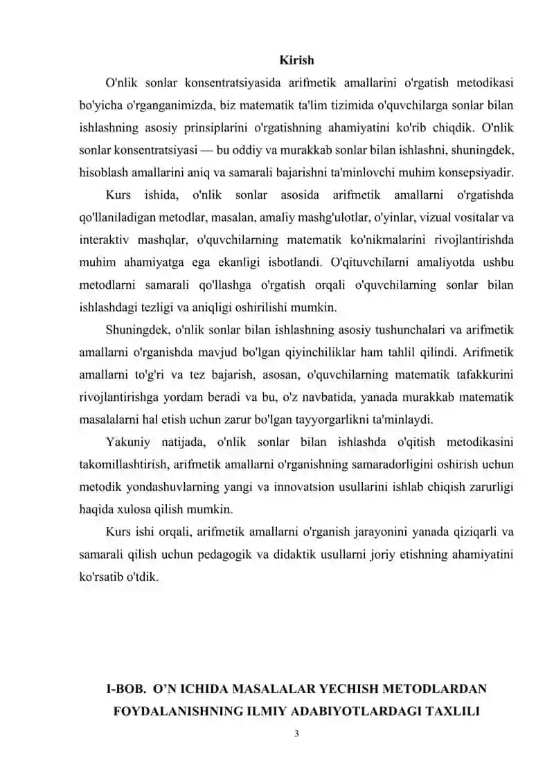 O’n ichida arifmetik amallar bajarish metodlardan foydalanish 3