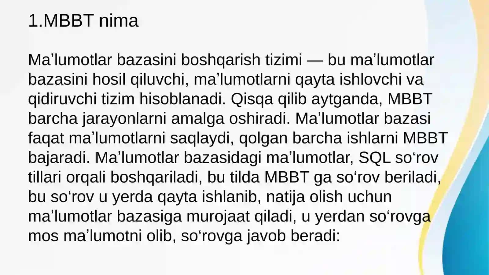 Ma'lumotlar bazasini boshqarish tizimlari 3