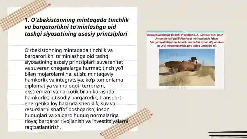 O'zbekistonning mintaqada tinchlik va barqarorlikni ta'minlashga oid tashqi siyosati 3