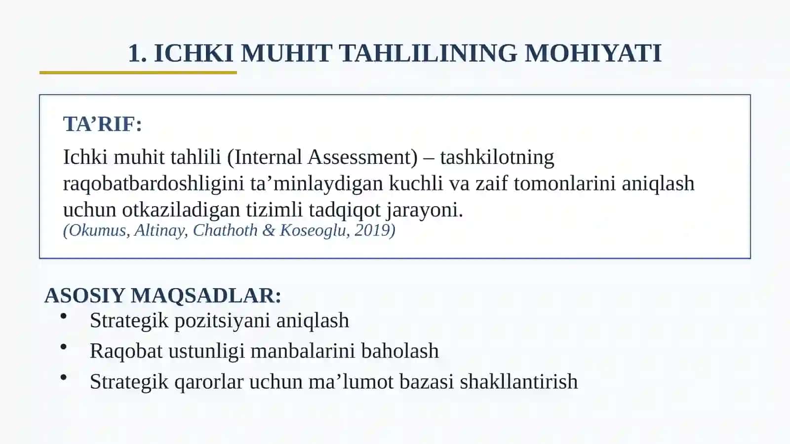 MEHMONXONA XO’JALIGIDA ICHKI MUHIT (INTERNAL ASSESSMENT) TAHLILI 3