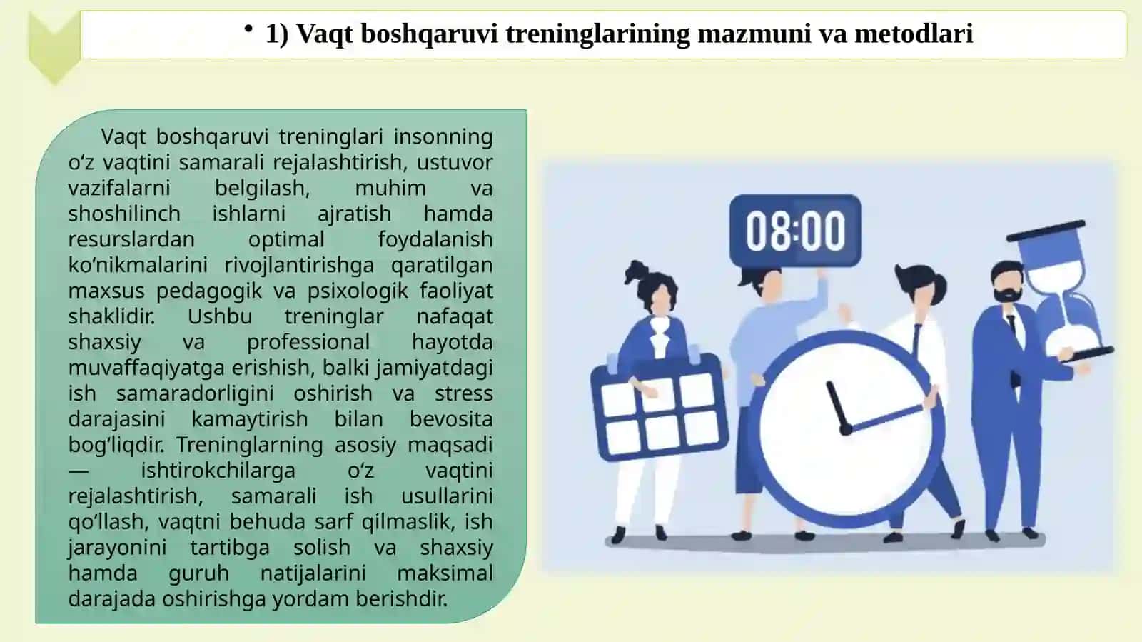 VAQT BOSHQARUVI TRENINGLARI SAMARADORLIGINI O‘LCHASH METODOLOGIYASI 3