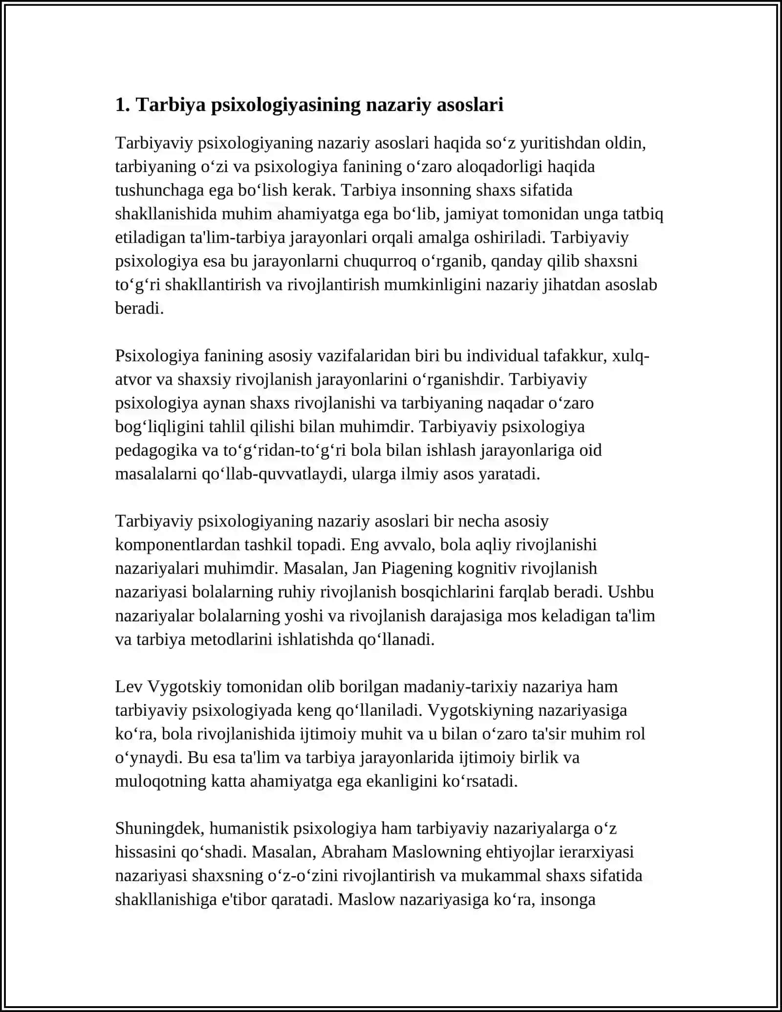 TARBIYA PSIXALOGIYASI; MAQSADI, VOSITALARI VA METODLARI 3