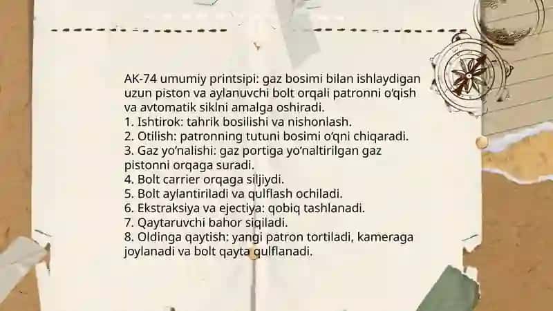 AK-74 avtomatinini qisim va mexanizmlarini ishlash tartibi 3