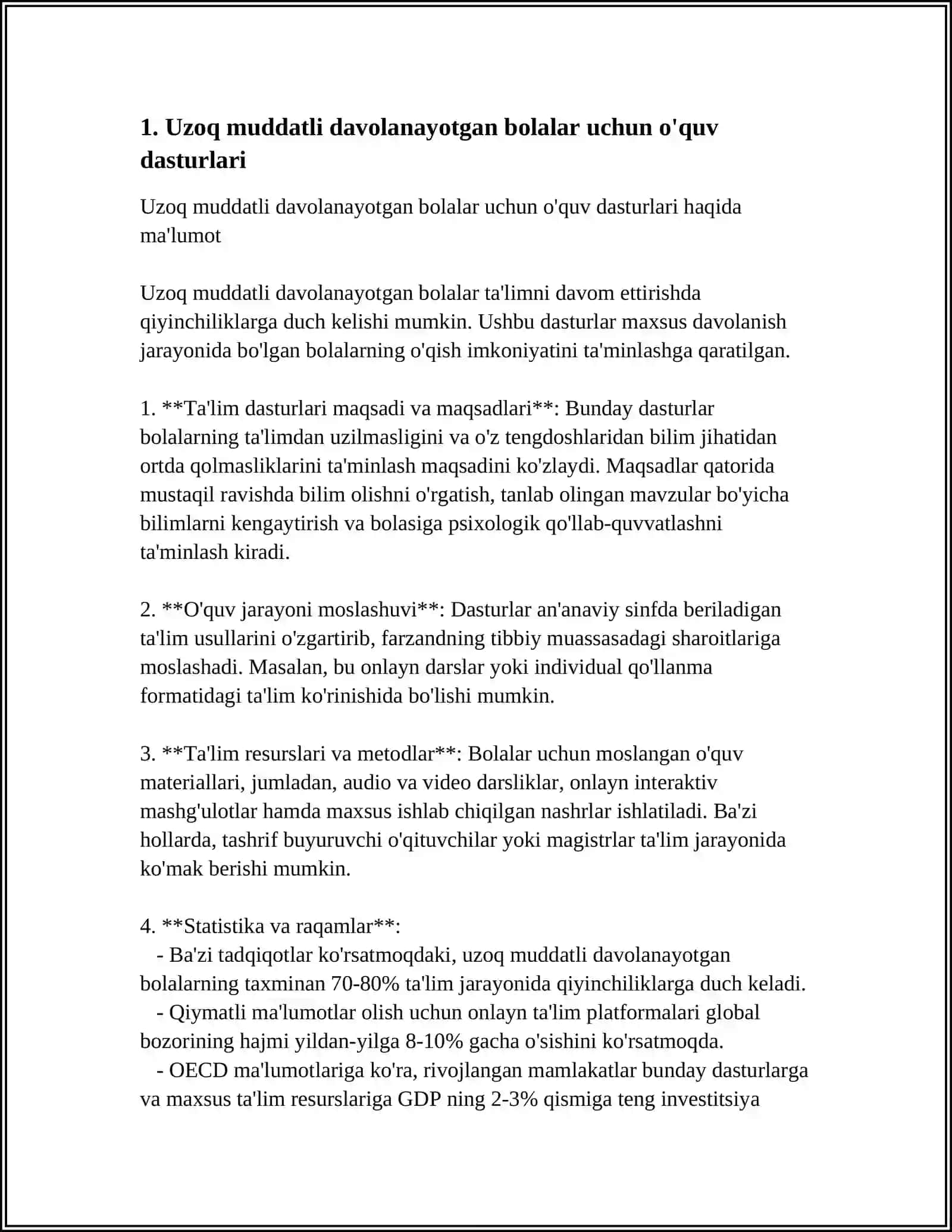 Uzoq muddatli davolanayotgan bolalar uchun o'quv dasturlari 3