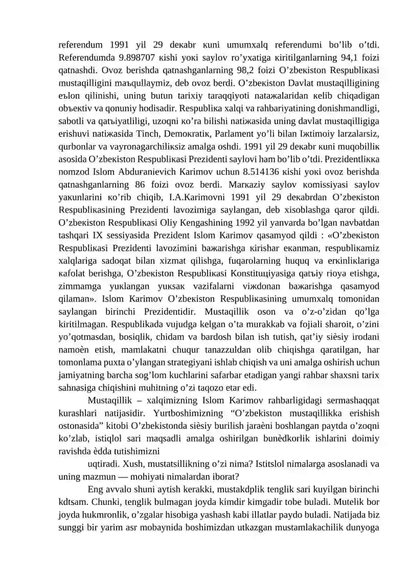 MUSTАQIL O’ZBEKISTОN RESPUBLIKАSINING TАSHKIL TОPISHI TАRIХIY АHАMIYATI. O’ZBEKISTONNING O’ZIGА ХOS ISTIQLOL VА TАRАQQIYOT YO’LI 3