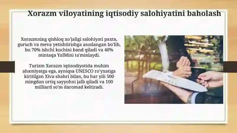 Xorazm viloyatining iqtisodiy salohiyatini baholash 3