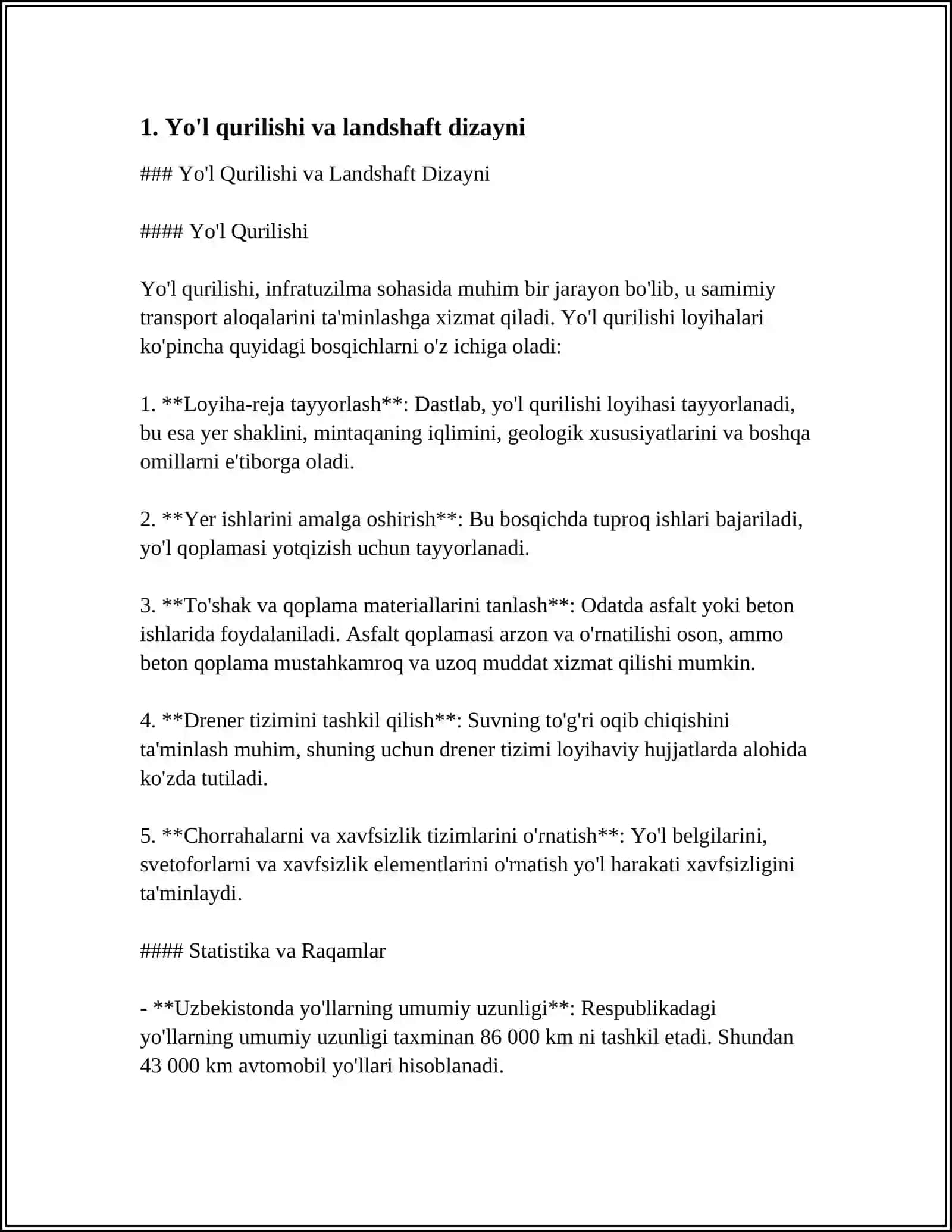 AVTOMOBIL YO'LI ELEMENTLARINI LANDSHAFT BILAN UY'GUNLASHUVI 3