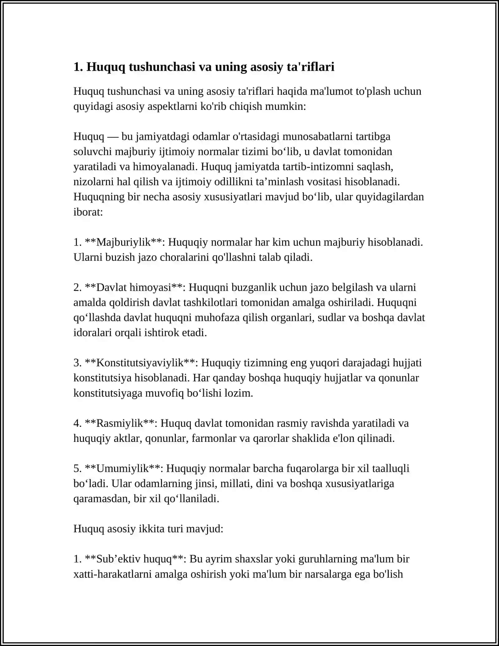 HUQUQ TUSHUNCHASI BELGILARI, MOXIYATI VA PRINSIPLARI 3