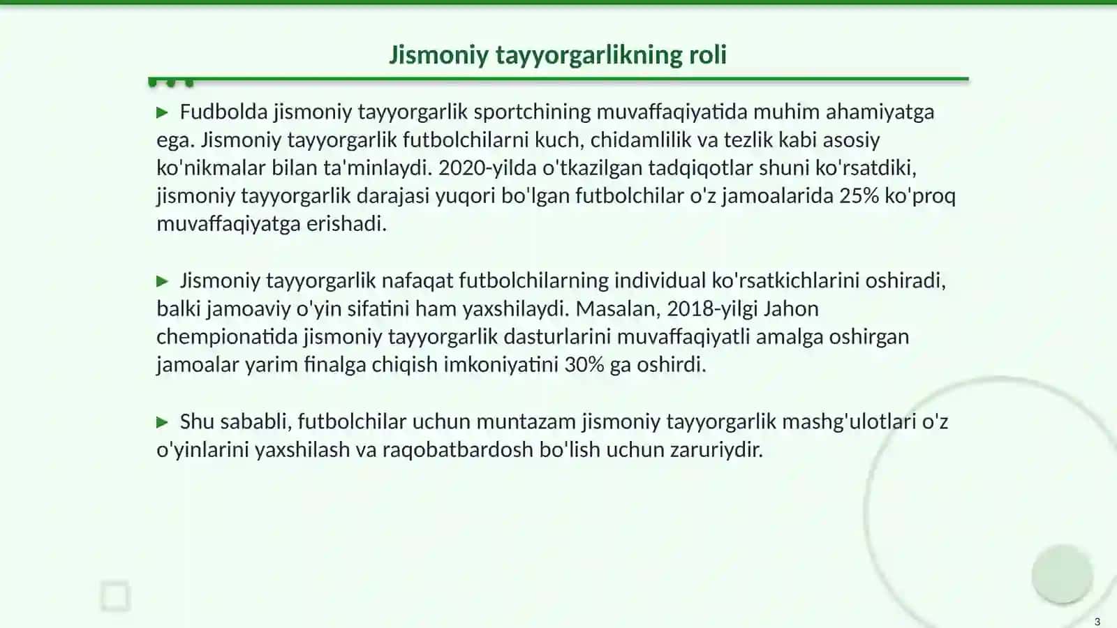 Fudbol uyinini. Maxsus jismoniy tayyorgarlik mashg'uloti 3