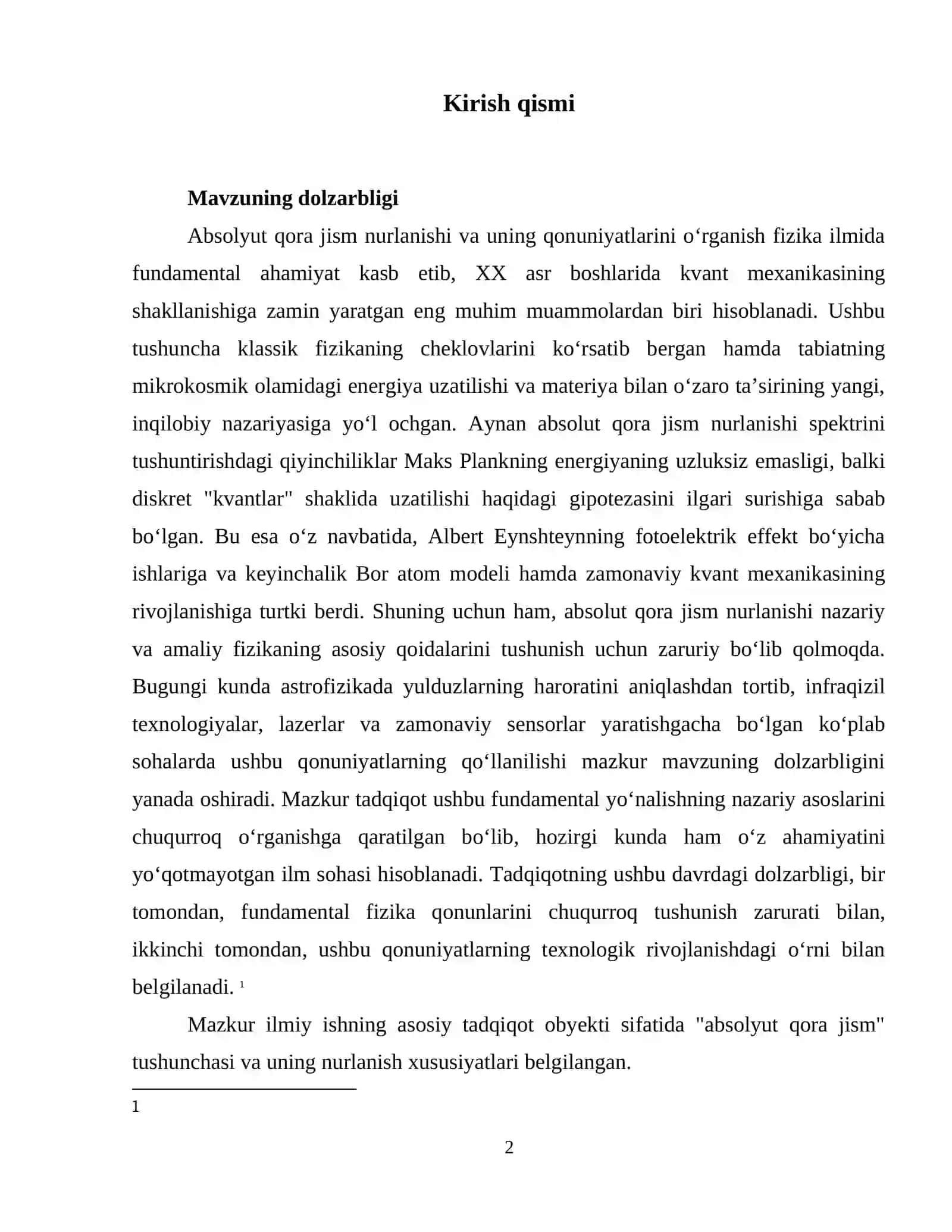 Absolyut qora jism xususiyatlari oʻrganish mavzusida tayyor kurs ishi. 3
