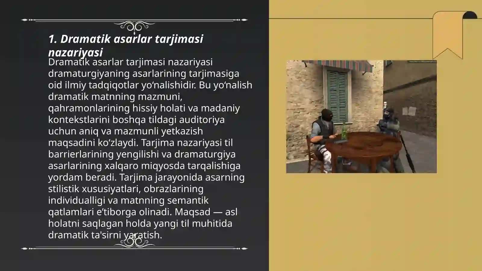 Dramatik tur va janrlar tarjimasi 3