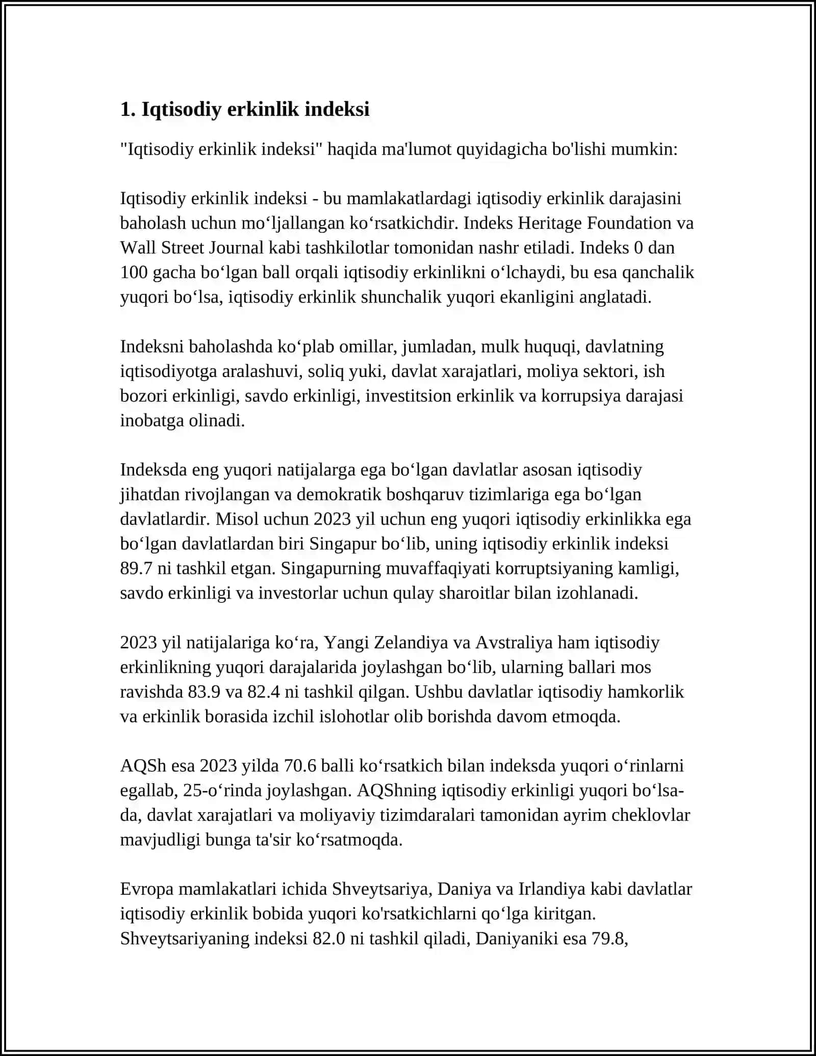 O‘ZBEKISTON RESPUBLIKASINING XALQARO REYTING VA INDEKISLARDAGI OʻRNI VA NUFUZINI ORTIB BORISHI 3