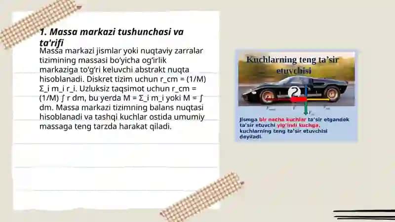 Massa markazi.Massa markazining harakati haqida teorema 3