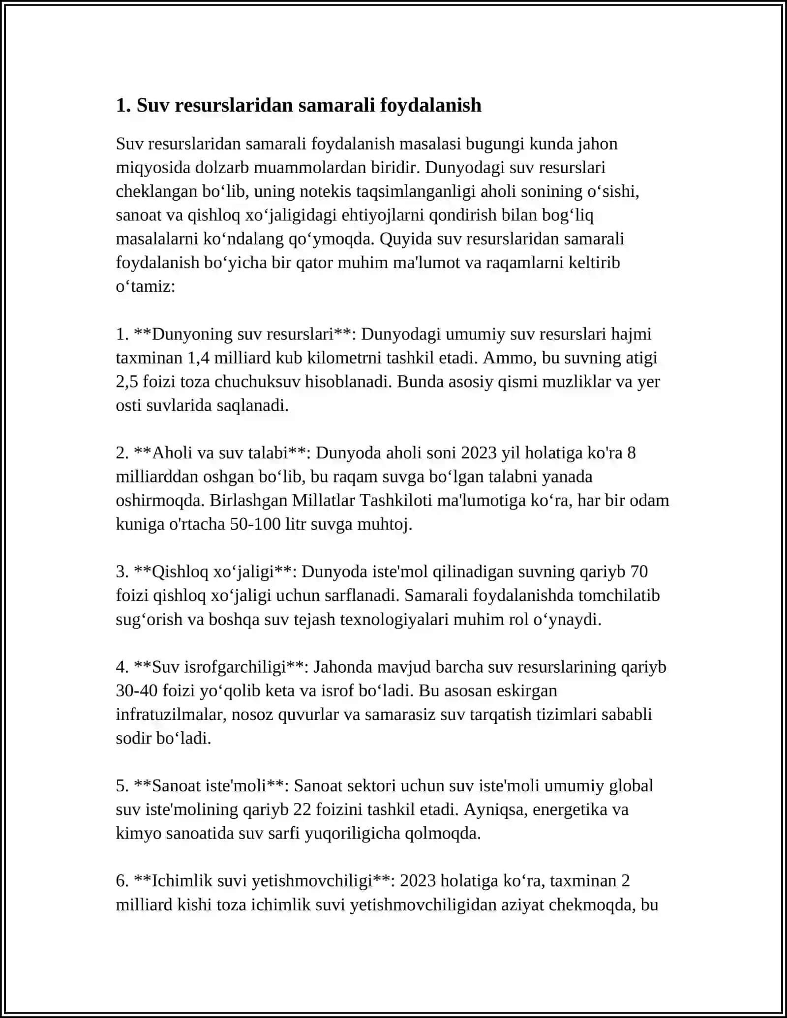 BOYITISH FABRIKALARIDA SUV SARFI SXEMASINI HISOBLASH. SUV BALANSI 3