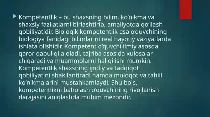 Biologiya fanini o'qitishda kompitentlikni rivojlantirish 3