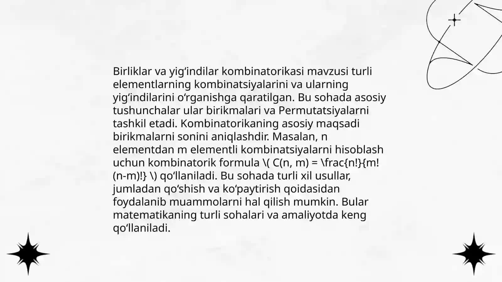 Kombinatorika mavzusidagi formulalar yordamida yechiladigan masalalar tuzish 3