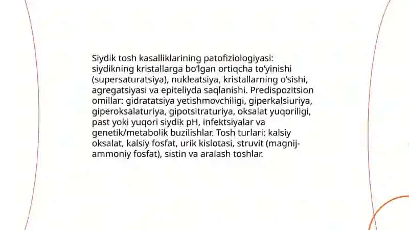 Siydik tosh kasalliklarining patofiziologiyasi 3