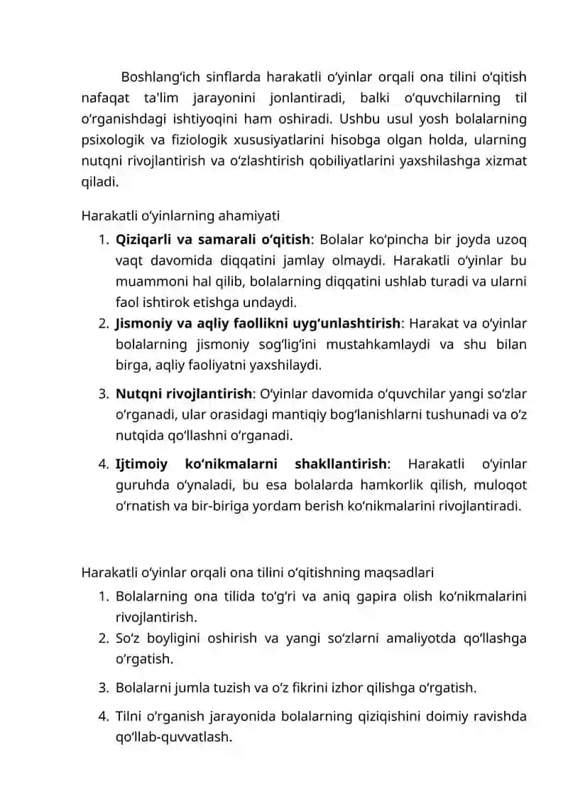 Boshlang'ich sinflarda harakatli o'yinlar orqali ona tilini o'qitish 3